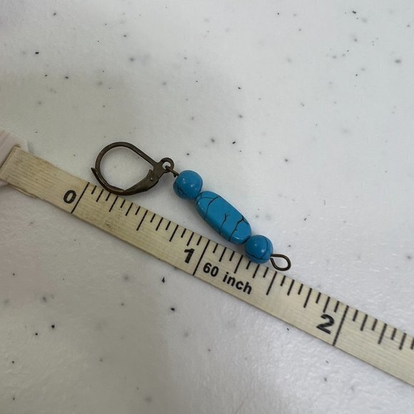 Blue Beaded Earrings Faux Turquoise Gold Tone Boho Southwestern Native Look - Picture 4 of 4